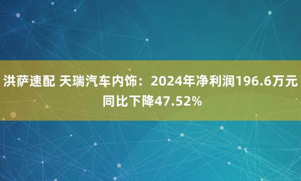 洪萨速配 天瑞汽车内饰：2024年净利润196.6万元 同比下降47.52%